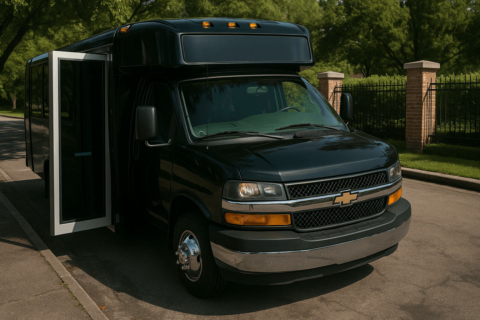 Party bus with the door open and ready to board