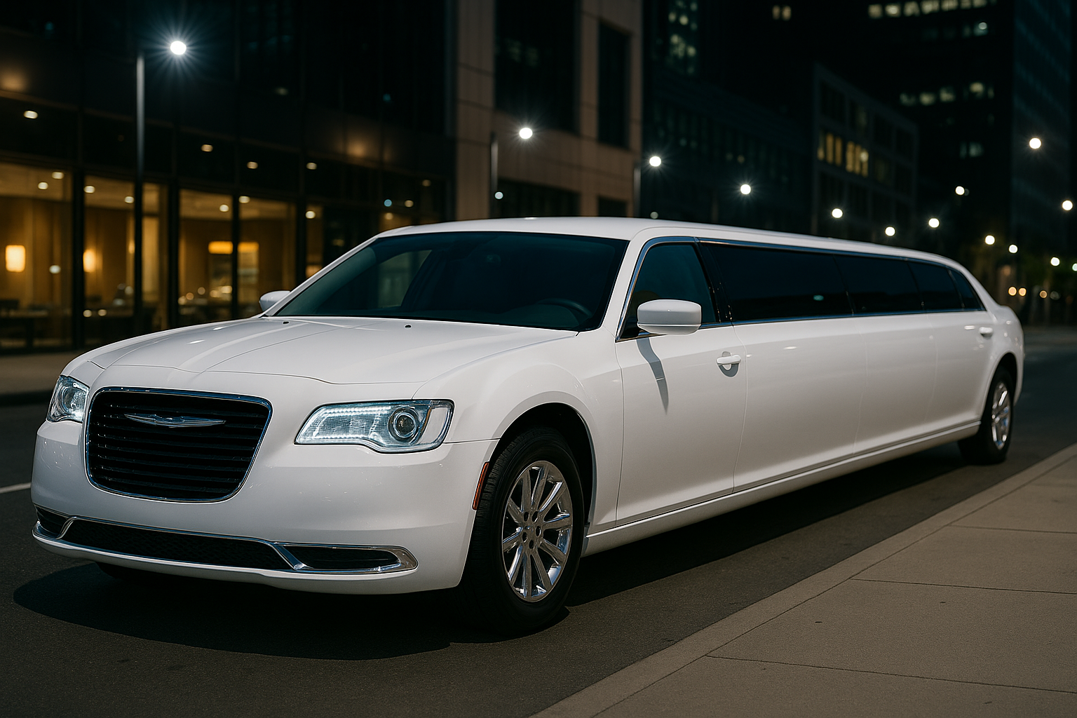 10 Passenger White Limousine exterior