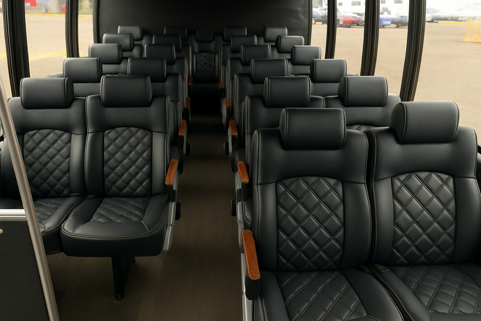 20 Passenger Coach Bus interior view — Comfortable Seating, Seatbelts