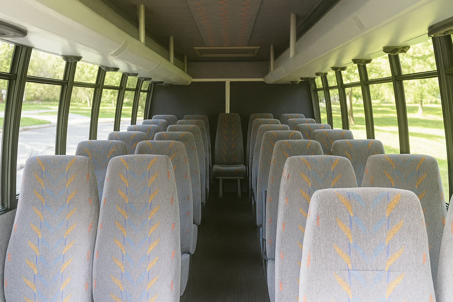 22 Passenger Coach Bus interior view — Spacious Seating, Seatbelts